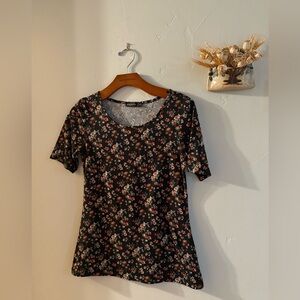 Mikarose Black Floral Short Sleeve Top